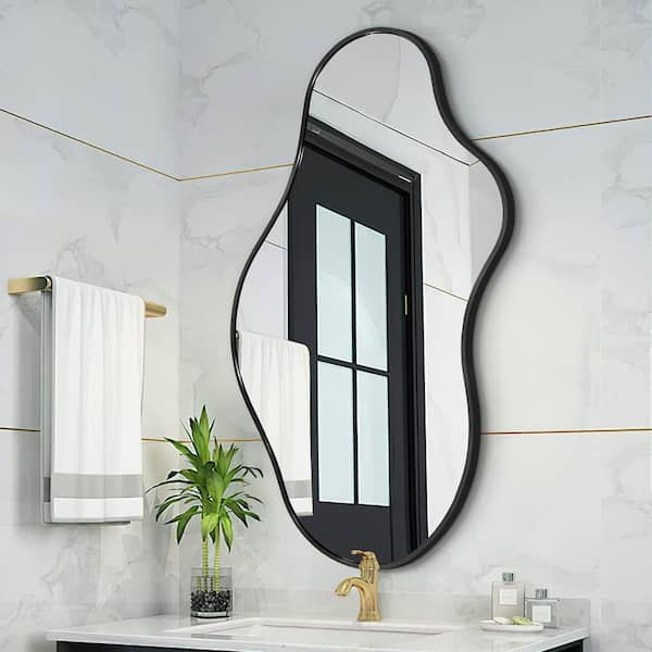 20 in. W. x 36 in. H Irregular Black Aluminum Alloy Framed Asymmetrical Wall Mirror