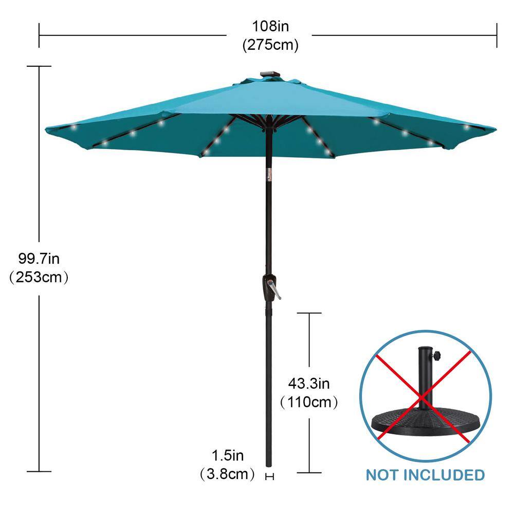 9FT Turquoise Solar LED Patio Umbrella with Tilt and Crank