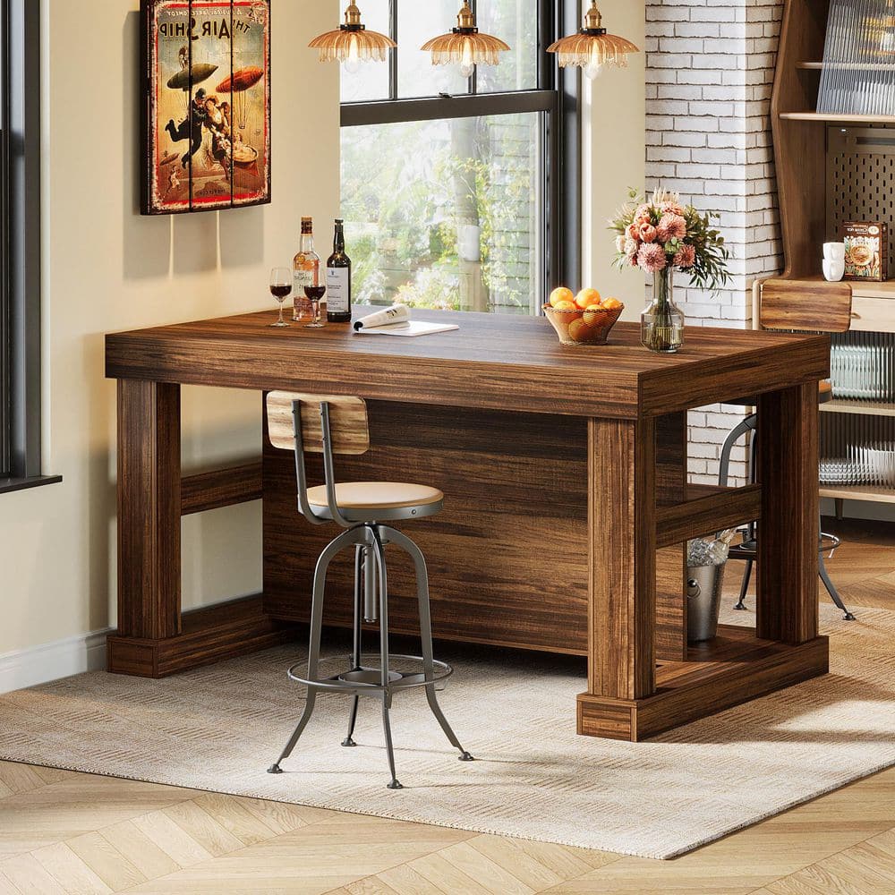 Vintage Rectangular 35.43 in. Industrial Rustic Brown 3 Shelves High Bar Patio Dining Table Wood (2 separate packages)