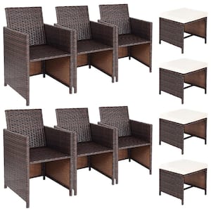 Mix Brown Wicker PE Rattan Outdoor Dining Chair with Beige Cushion (10-Pack)