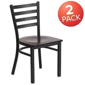 Walnut Wood Seat/Black Metal Frame Restaurant Chairs (Set of 2)