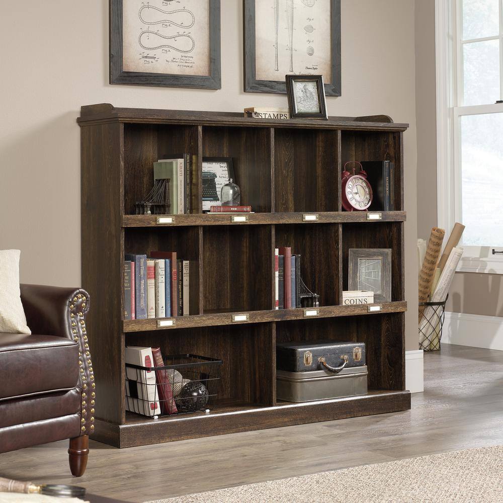 Iron Oak Finish Adjustable Bookcase with Cubbyhole Storage