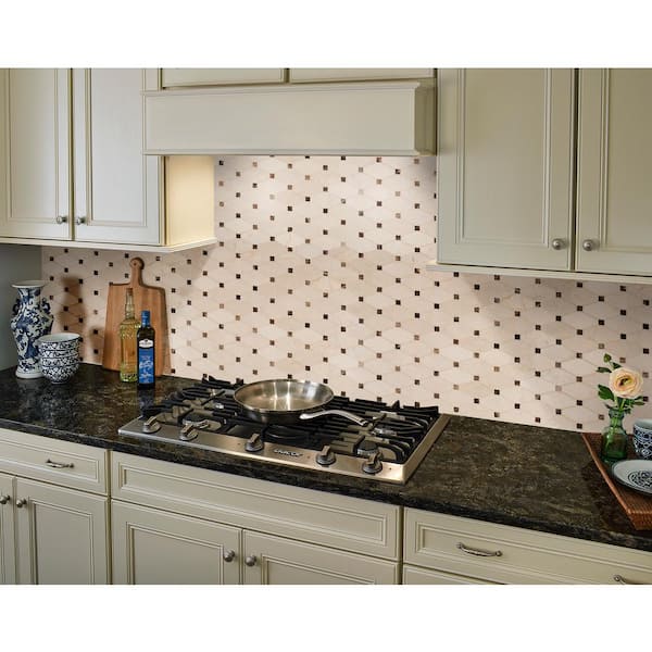Valencia Blend Elongated 4 in. x 4 in. x 10 mm Polished Marble Mesh-Mounted Mosaic Tile - 4 in. x 4 in. Tile Sample