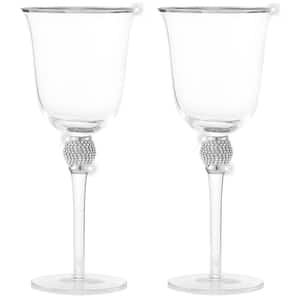 (Set of 2) Luxurious Rose and White 18 oz. Wine Glass with Dazzling Rhinestone Design and Silver tone Rim