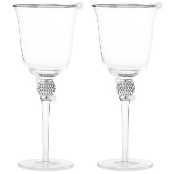 Unbranded (Set of 2) Luxurious Rose and White 18 oz. Wine Glass with Dazzling Rhinestone Design and Silver tone Rim