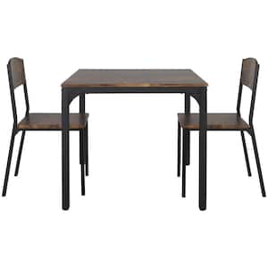 3-Piece Metal and Wooden Dining Table Set with 2-Side Chairs