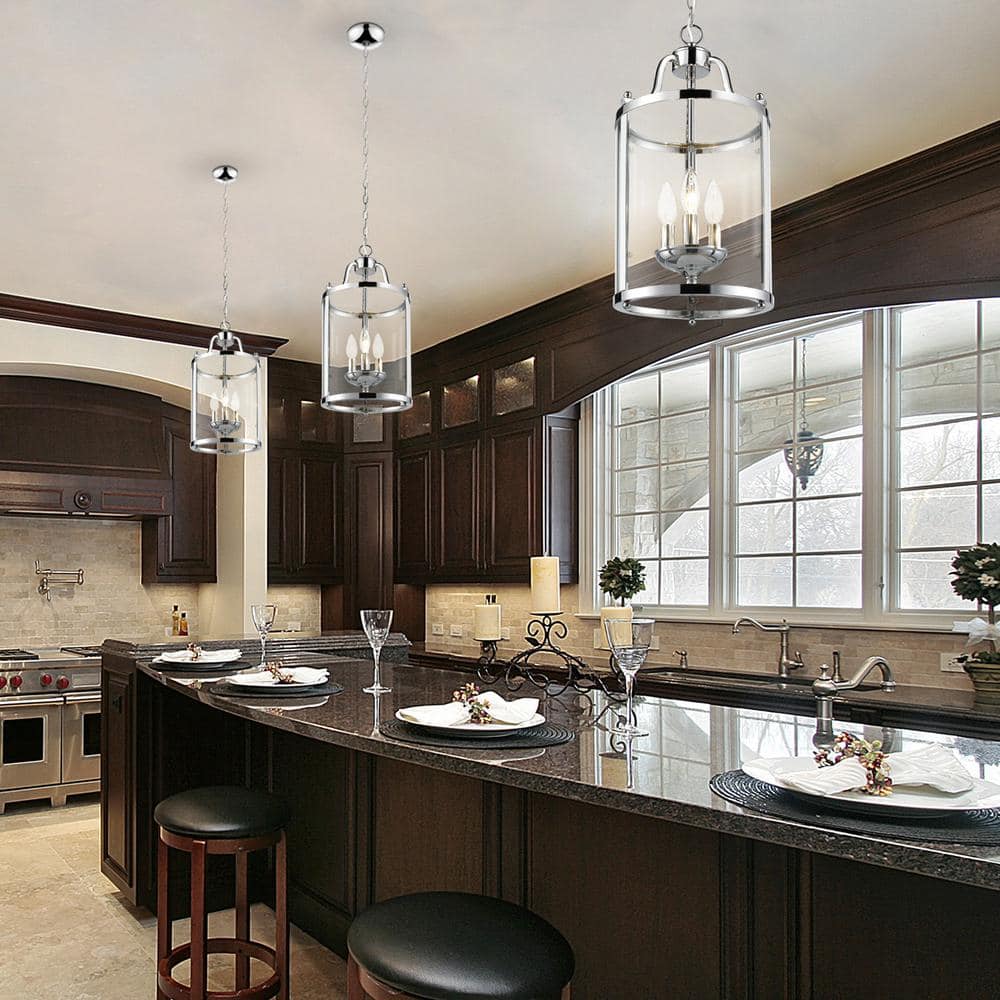 Chrome Finish 3-Light Glass Pendant Light