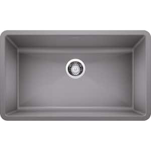 PRECIS Undermount Granite Composite 32 in. Single Bowl Kitchen Sink in Metallic Gray