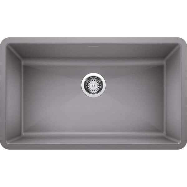 Blanco PRECIS Undermount Granite Composite 32 in. Single Bowl Kitchen Sink in Metallic Gray