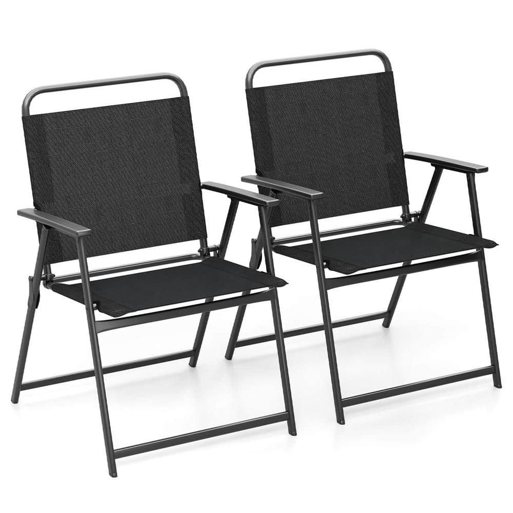 2-Pieces Black Patio Folding Chairs Heavy-Duty Metal Frame Armrests Portable Outdoor price history on PriceWatchPro