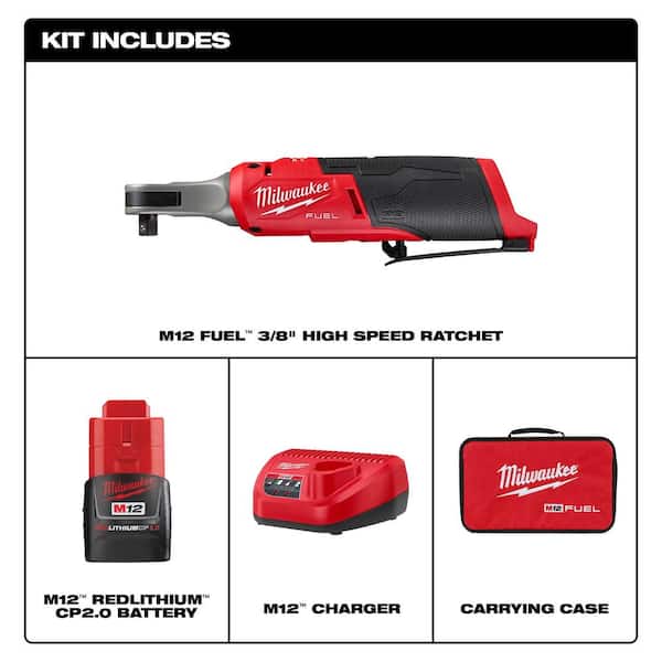 M12 FUEL 12V Lithium-Ion Brushless Cordless High Speed 3/8 in. Ratchet Kit with One Battery, Charger and Bag