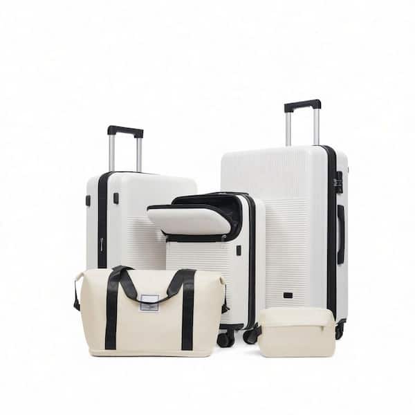 LIVACA 5-Piece White ABS Plastic Hardside Half-Opening Carry On