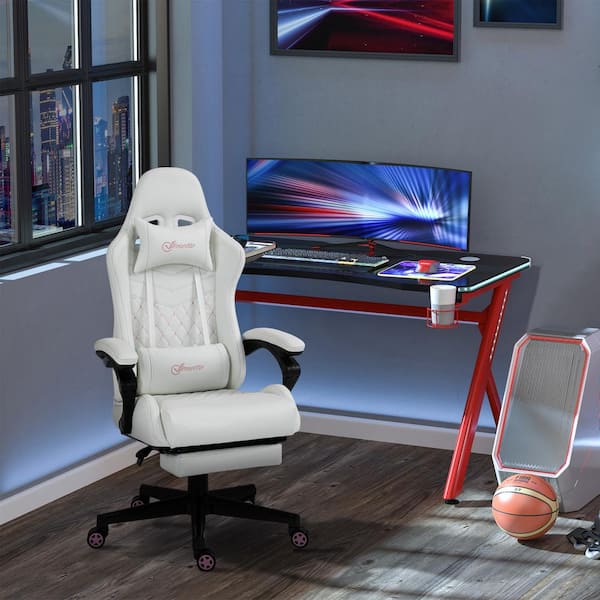 Gaming Chair Adjustable Swivel Racing Style Computer Office Chair-White丨Costway