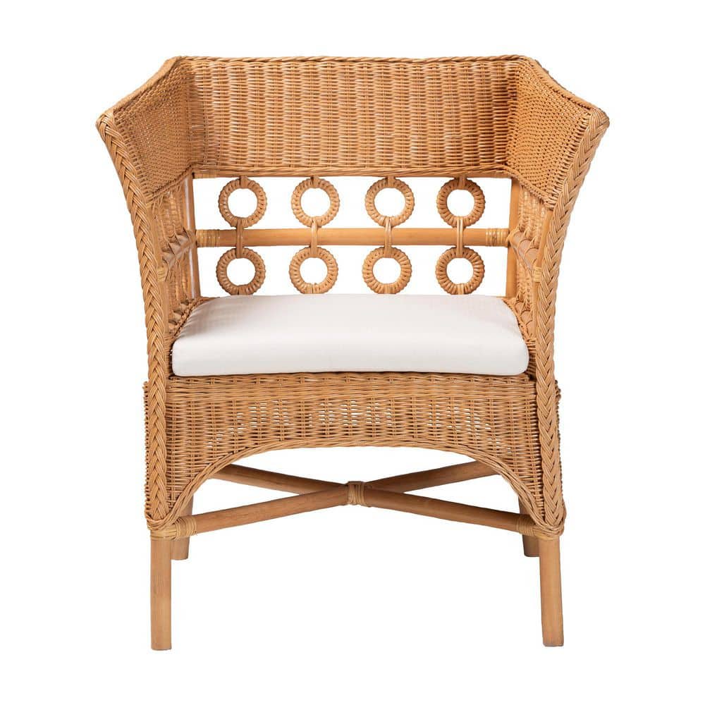 Handcrafted White Rattan Bohemian Accent Chair