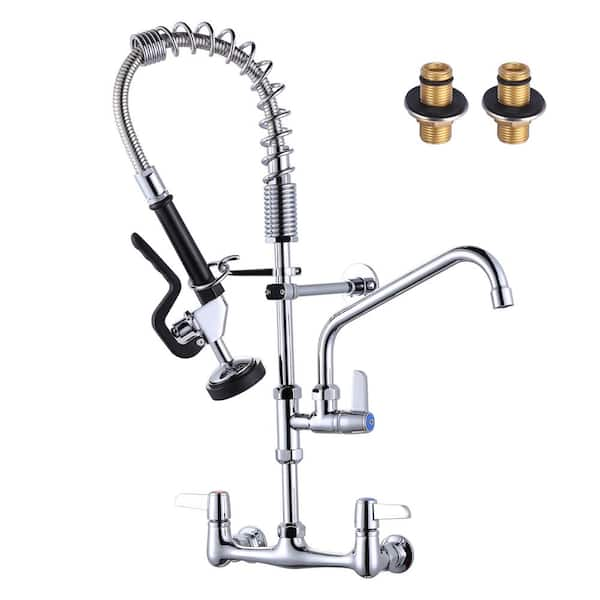 Wowow Solid Brass 25 In H Commercial Triple Handle Pull Down Sprayer Kitchen Faucet With Pre 0193