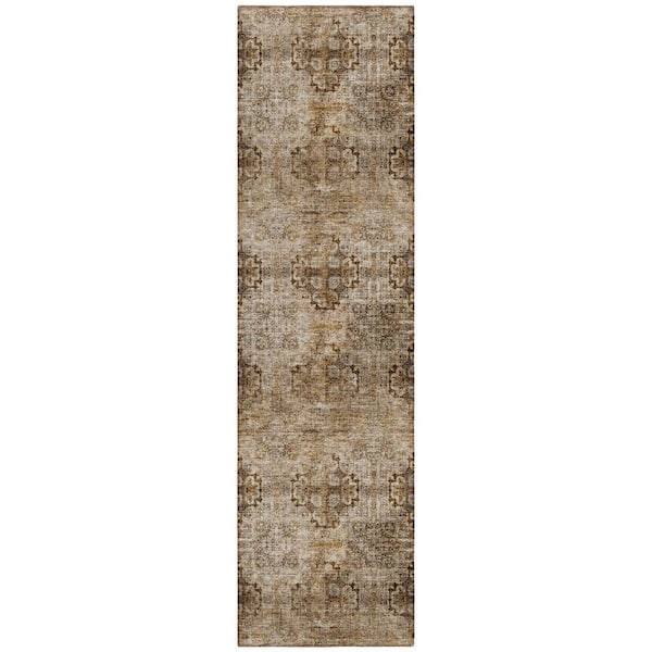 Taupe 2 ft. x 8 ft. Woven Floral;Medallion Polyester Runner Indoor / Outdoor Area Rug
