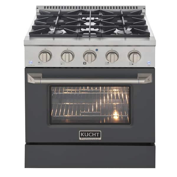 Kucht 30 in. 4.2 cu. ft. 4-Burners Dual Fuel Range Natural Gas in Stainless Steel, Cement Gray Oven Door with Convection Oven