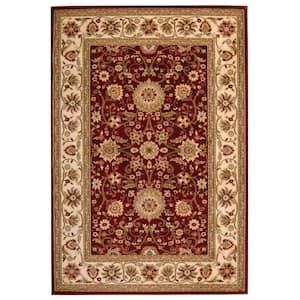 Lyndhurst Red/Ivory 8 ft. x 11 ft. Border Floral Antique Area Rug