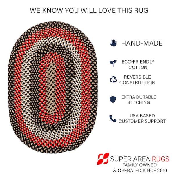 Super Area Rugs Braided Farmhouse Black 5 ft. x 7 ft. Oval Cotton Area Rug  SAR-RST01A-BLACK-5X7 - The Home Depot