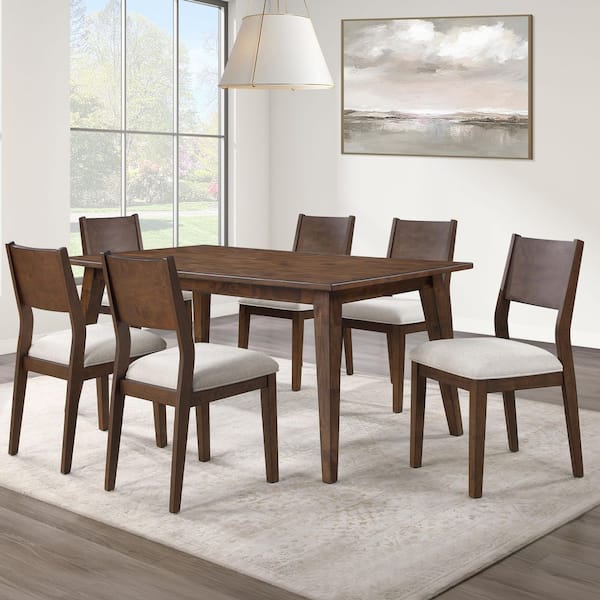 Canton 7 Piece Mocha Brown Wood Dining Room Set with 6 Upholstered Side Chairs