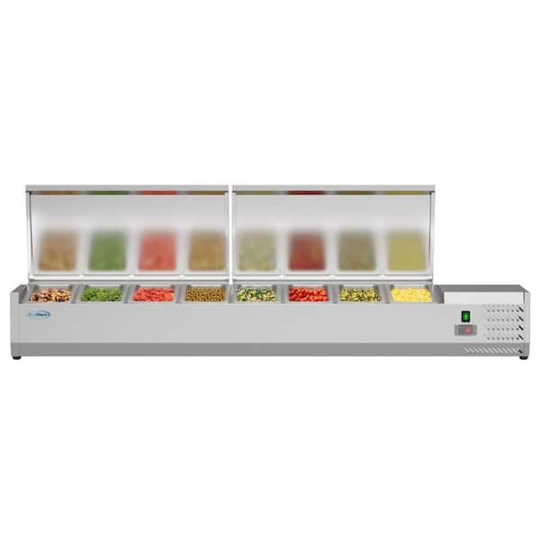 Koolmore 71 in. W 1 cu. ft. Commercial Countertop Refrigerator Condiment Prep Rail with Cover in Stainless Steel