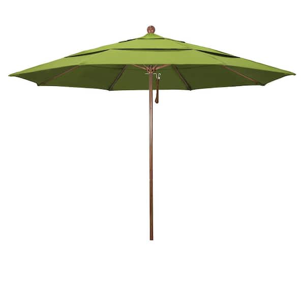 California Umbrella 11 ft. Woodgrain Aluminum Commercial Market Patio Umbrella Fiberglass Ribs and Pulley Lift in Ginkgo Pacifica