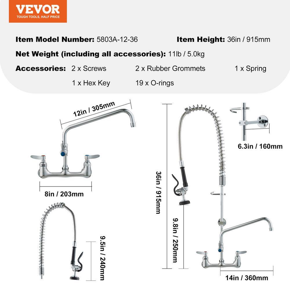 Brass Wall-Mounted Kitchen Faucet with Pull-out Spray