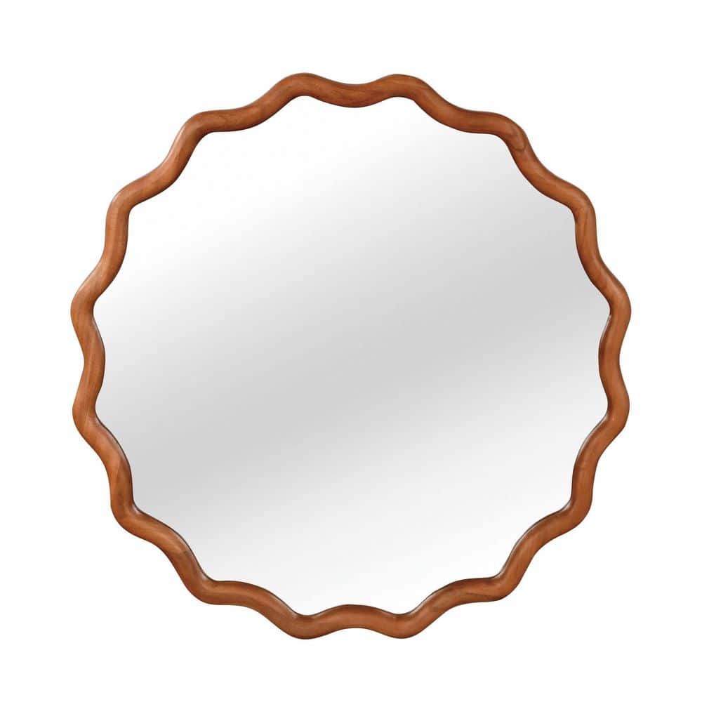 36.00 in. W x 36.00 in. H Round Solid Wood Framed Wall Mount Bathroom Vanity Mirror in Yellowish Brown price history on PriceWatchPro