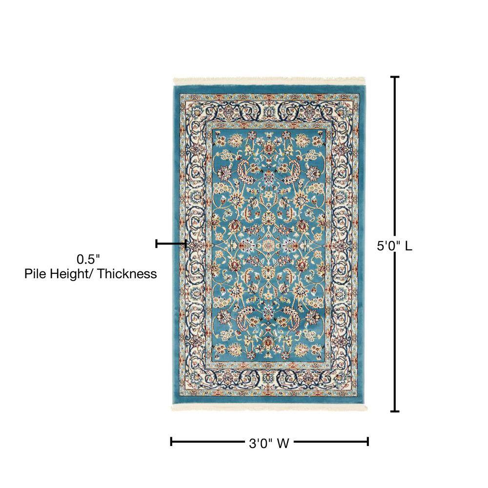 Narenj Blue Rectangular Stain-Resistant Indoor Rug