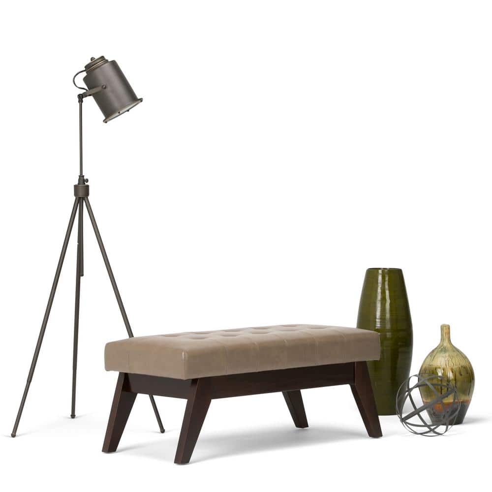 Draper 40" Taupe Faux Leather Tufted Ottoman Bench