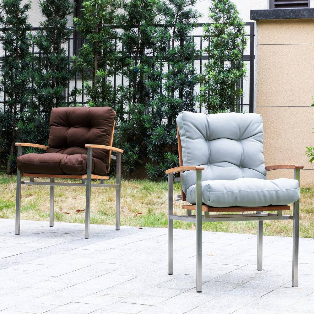 Gray Tufted UV Resistant Outdoor Chair Cushion