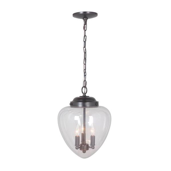 Worth Home Products Hardwired Pendant Series 3-Lights Brushed Bronze Mini Chandelier with Clear Shade