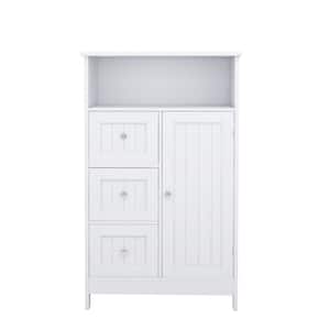 23.62 in. W x 11.81 in. D x 39.37 in. H White MDF Freestanding Linen Cabinet, Bathroom Cabinet with 3-Drawers and 1-Door