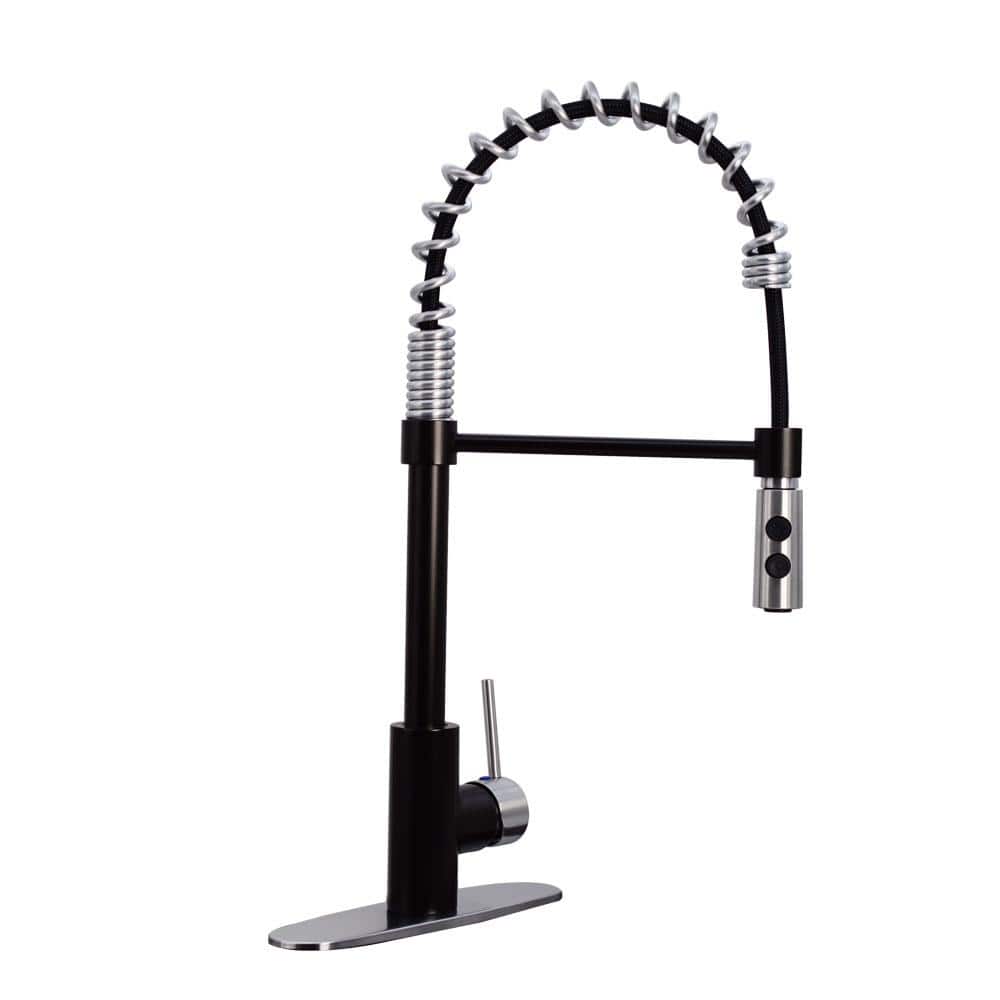 Matte Black and Stainless Steel Pull Down Kitchen Faucet