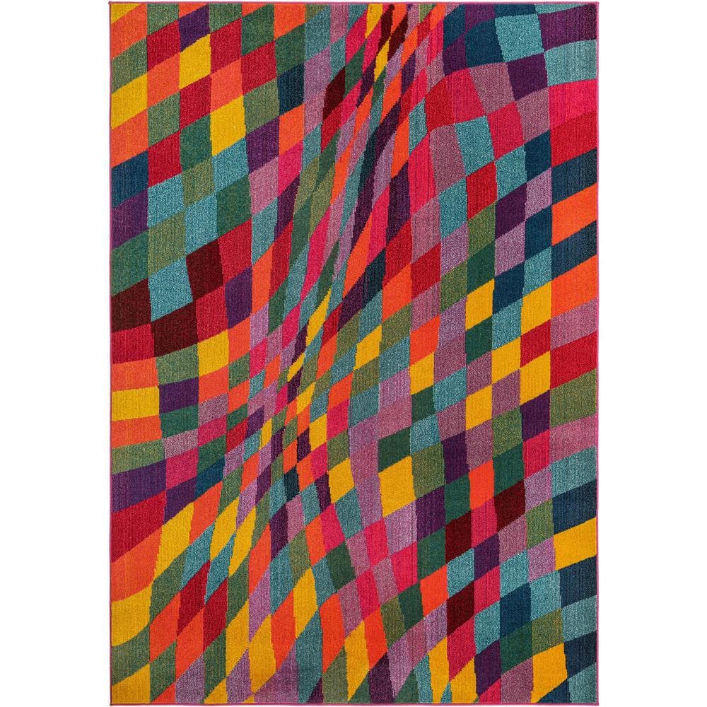 Colorful Geometric Pattern Stain-Resistant Rectangular Rug