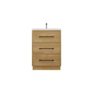 Victoria 24 in. W x 20 in. D x 35 in. H Single Sink Freestanding Bath Vanity in Oak with White Acrylic Top