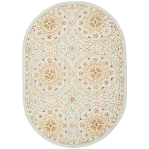 Chelsea Teal/Green 5 ft. x 7 ft. Oval Border Area Rug