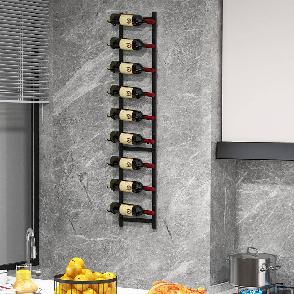 9-Bottle Black Rustproof Wall-Mounted Wine Rack