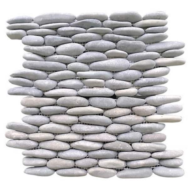Rain Forest Light Grey Stacked 12 in. x 12 in. x 0.75 in. Natural Finnish Stone Pebble Wall Tile (5.0 sq. ft. / case)
