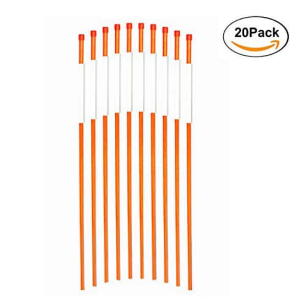 FiberMarker Reflective Driveway Makers 48-Inch Orange 20-Pack 5/16-Inch Dia Solid Driveway Poles for Easy Visibility at Night 
