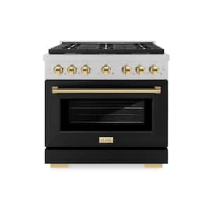 Paramount 36 in. 6-Burner Dual Fuel Range with Convection Oven in Fingerprint Resistant Stainless, Matte Black and Gold