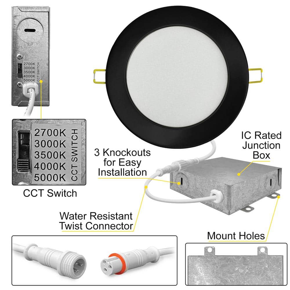 Black Aluminum 6-Inch LED Recessed Lighting Kit, 12-Pack