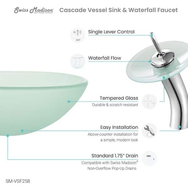 Cascade Frost Round Glass Vessel Sink with Cascade Faucet