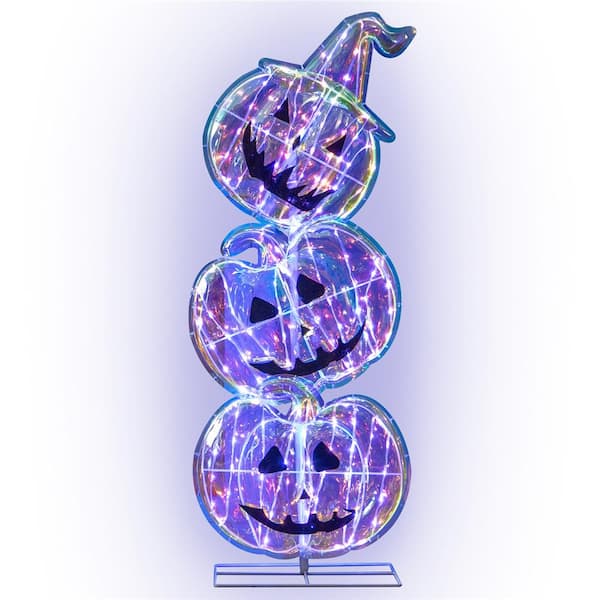 40.8 in. Prelit Plug in Halloween Stacked Pumpkins 150 LED Lighted with Base Standing Halloween Yard Sign