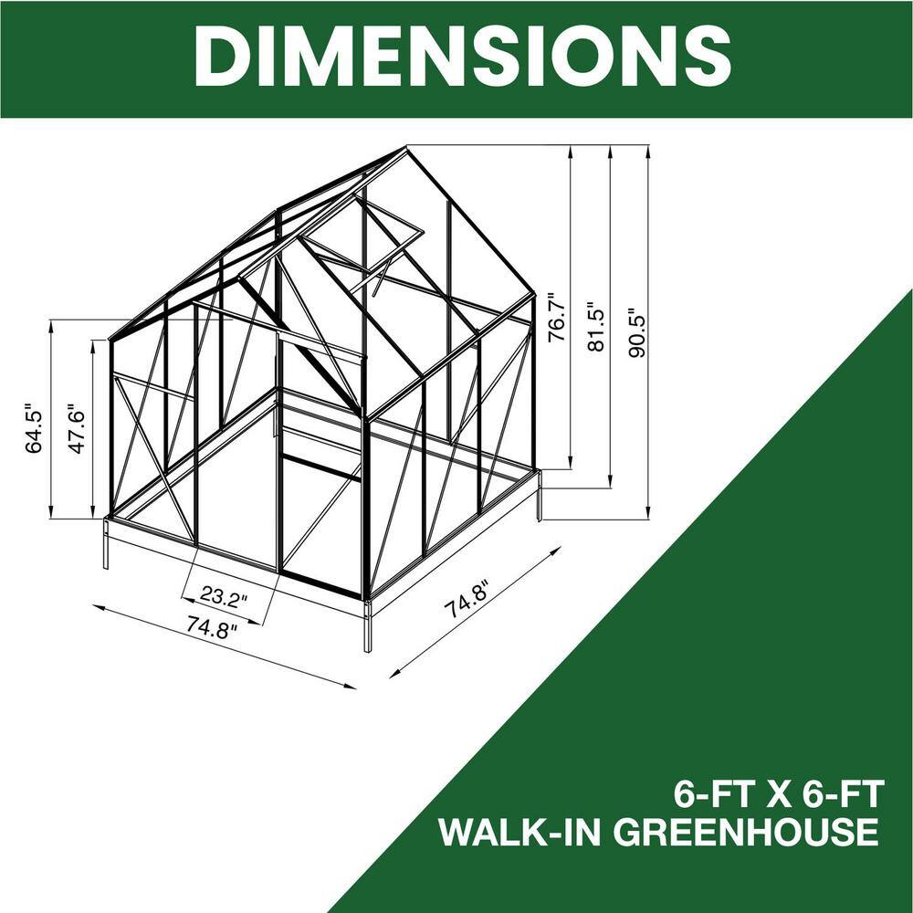 6 Ft. x 6 Ft. Clear Polycarbonate Aluminum Frame Greenhouse