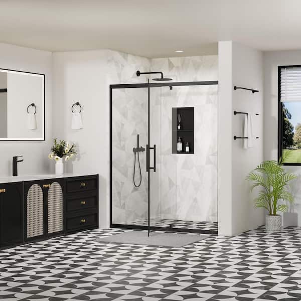 Peorsily 56-60 in. W x 72 in. H Pivot Swing Framed Shower Door in