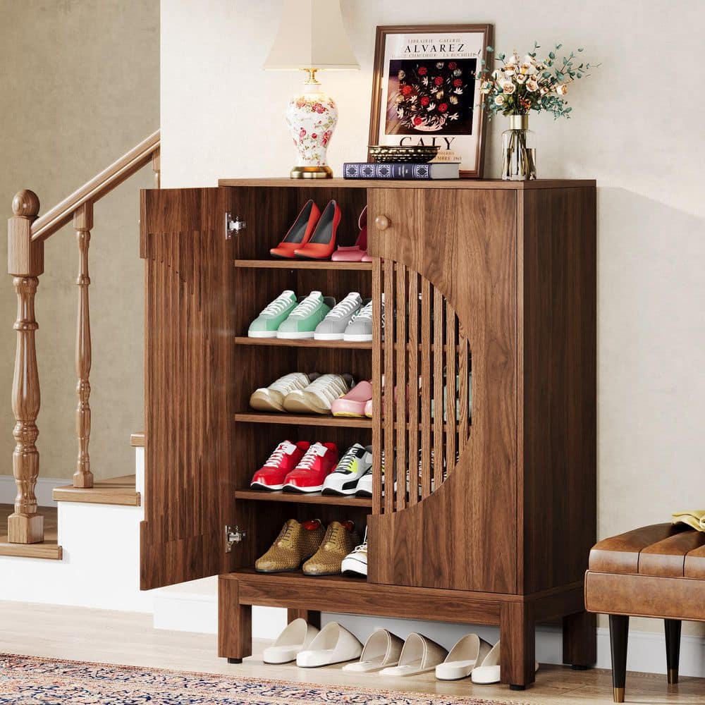 Brown Wooden Shoe Storage Cabinet