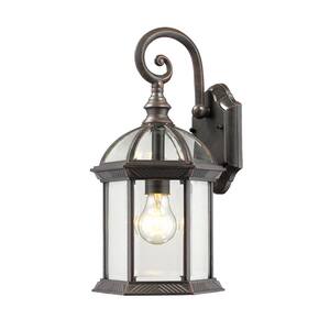 1-Light Rust Outdoor Wall Sconce with Clear Beveled Glass