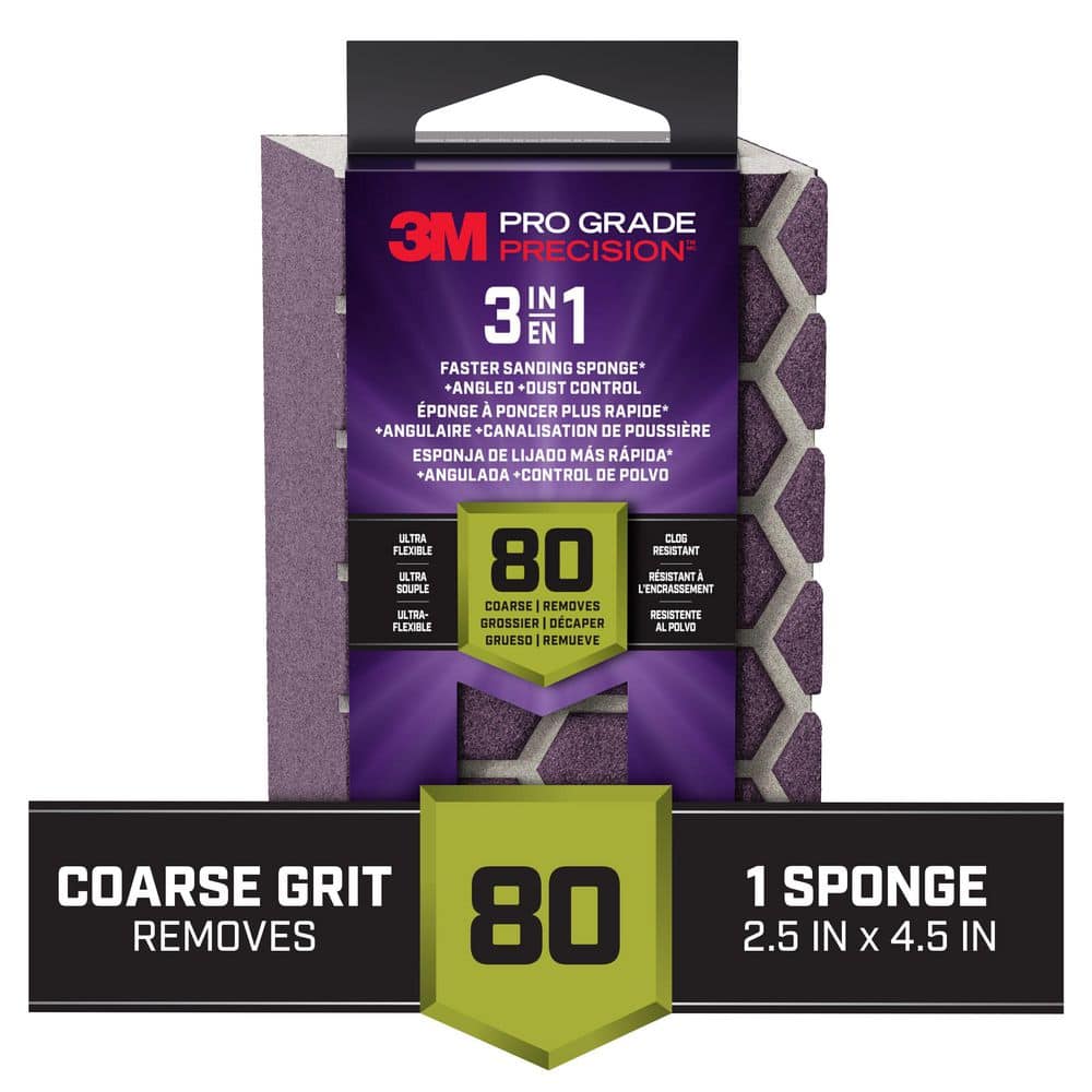 Pro Grade Precision 2.5 in x 4.5 in x 1 in, 80 Grit, Coarse, 3-in-1 Sanding