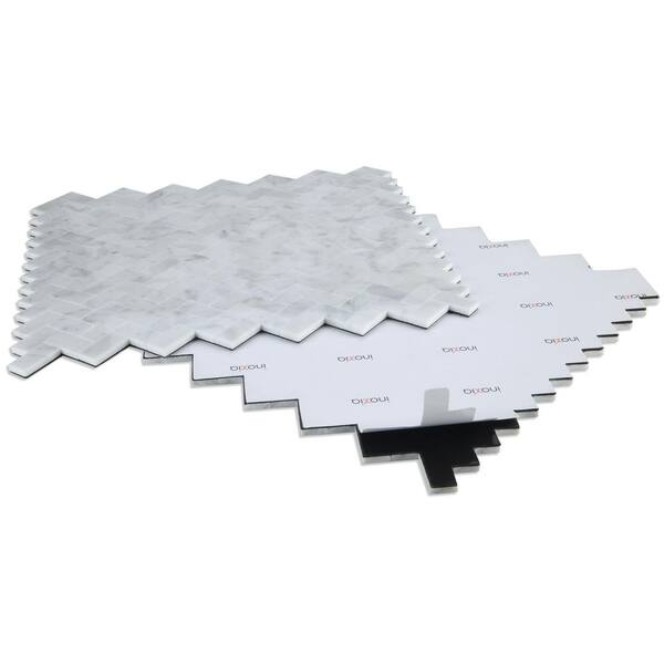 SpeedTiles (Sample) Ocean White/Gray 4-in x 4-in Polished Marble Herringbone Mosaic Peel and Stick Wall Tile | IS02A2C117014/SAM